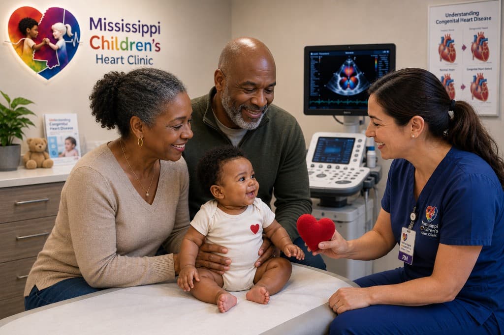 Child with congenital heart disease during follow-up visit