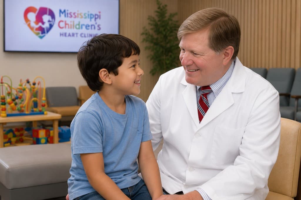 Dr. Braden with a young patient in clinic