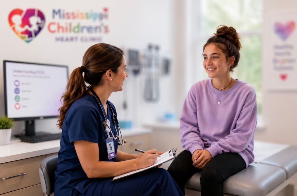Nurse consulting with a teen patient at Mississippi Children's Heart Clinic