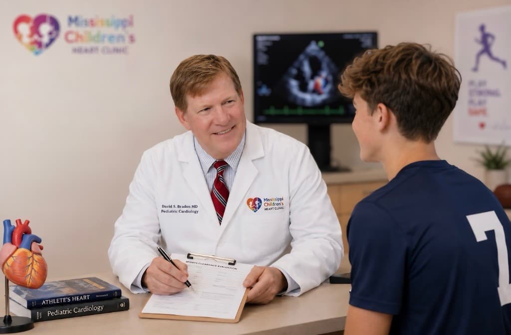 Dr. David Braden conducting a sports clearance evaluation with a young athlete