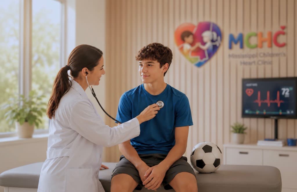 Young athlete during cardiac screening evaluation